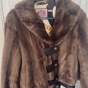 Juicy Couture Brown Faux Fur Jacket with Toggle Details